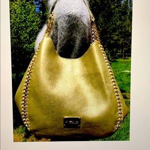 NWOT Bebe Colette gold metallic chain tote